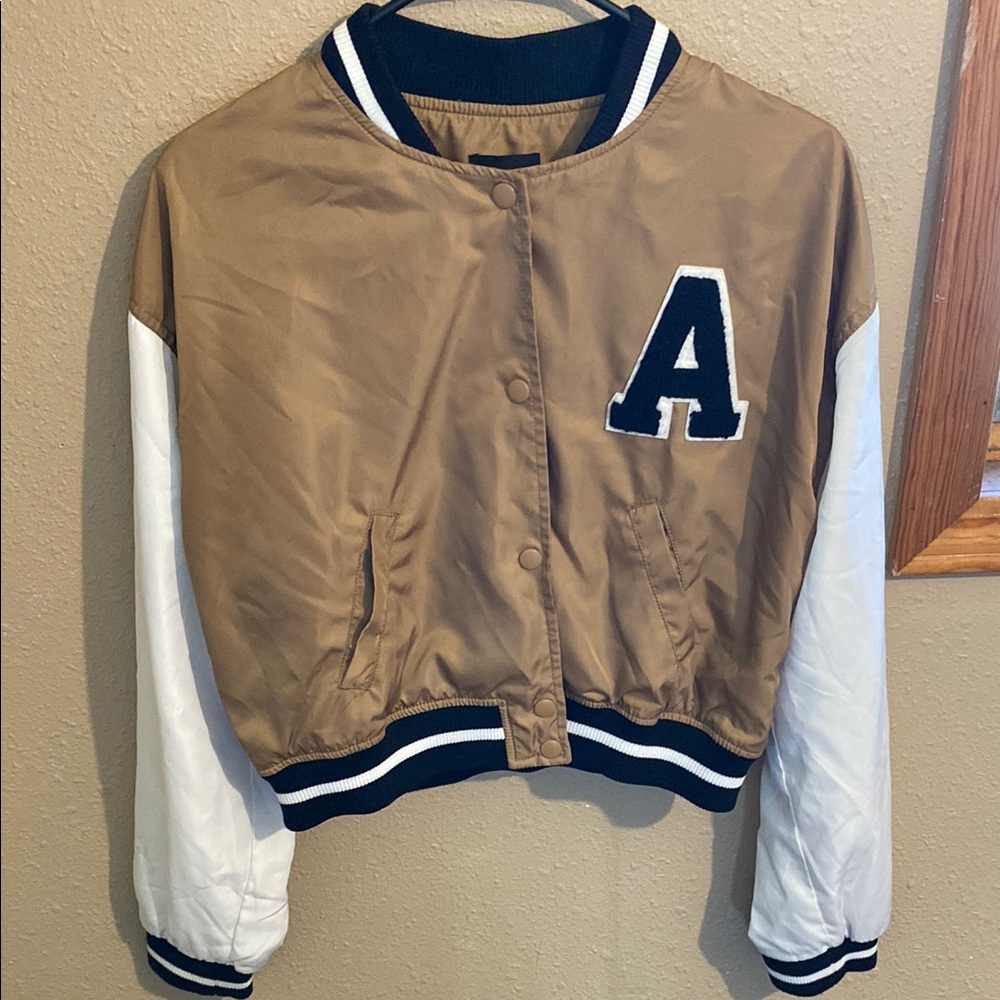 Stylish Tan and White Varsity Jacket